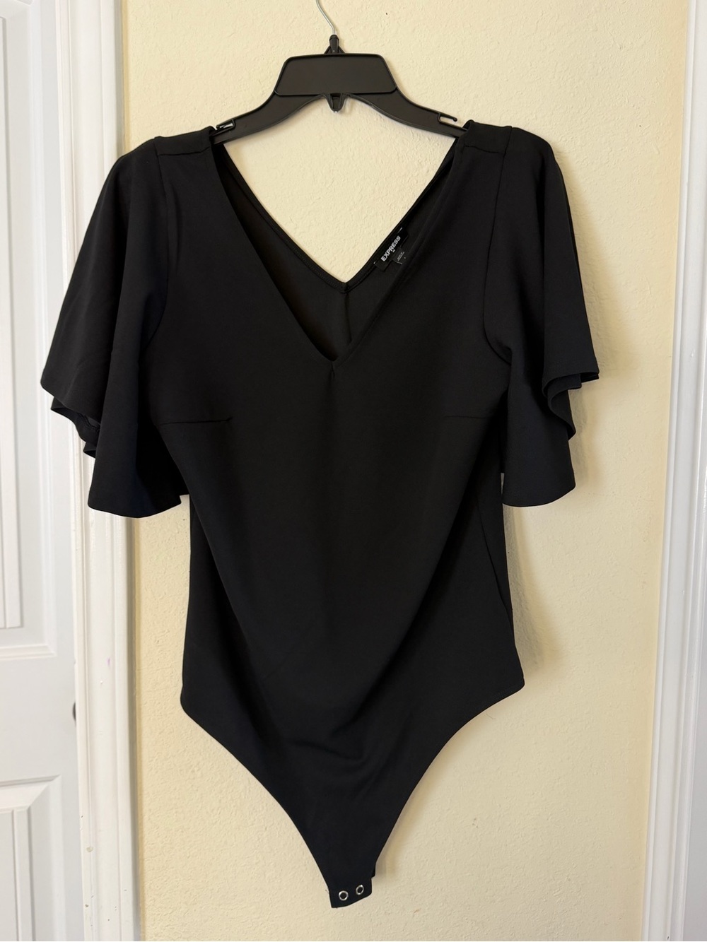 Express Black V-Neck Flutter-Sleeve Bodysuit